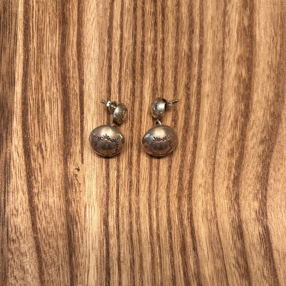 Vintage Sterling Silver Engraved Native Drop Earrings